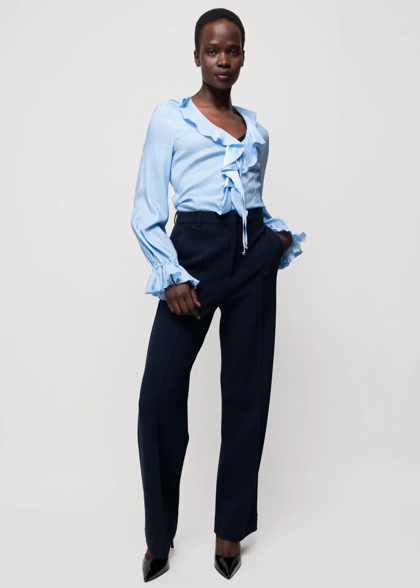 Sale Viscose Ruffle Blouse Vrouw Blouses